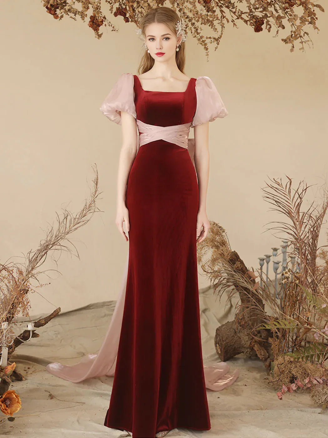 Wholesale Burgundy Mermaid Velvet Long Prom Dress Burgundy Formal Dresses gowns evening dresses